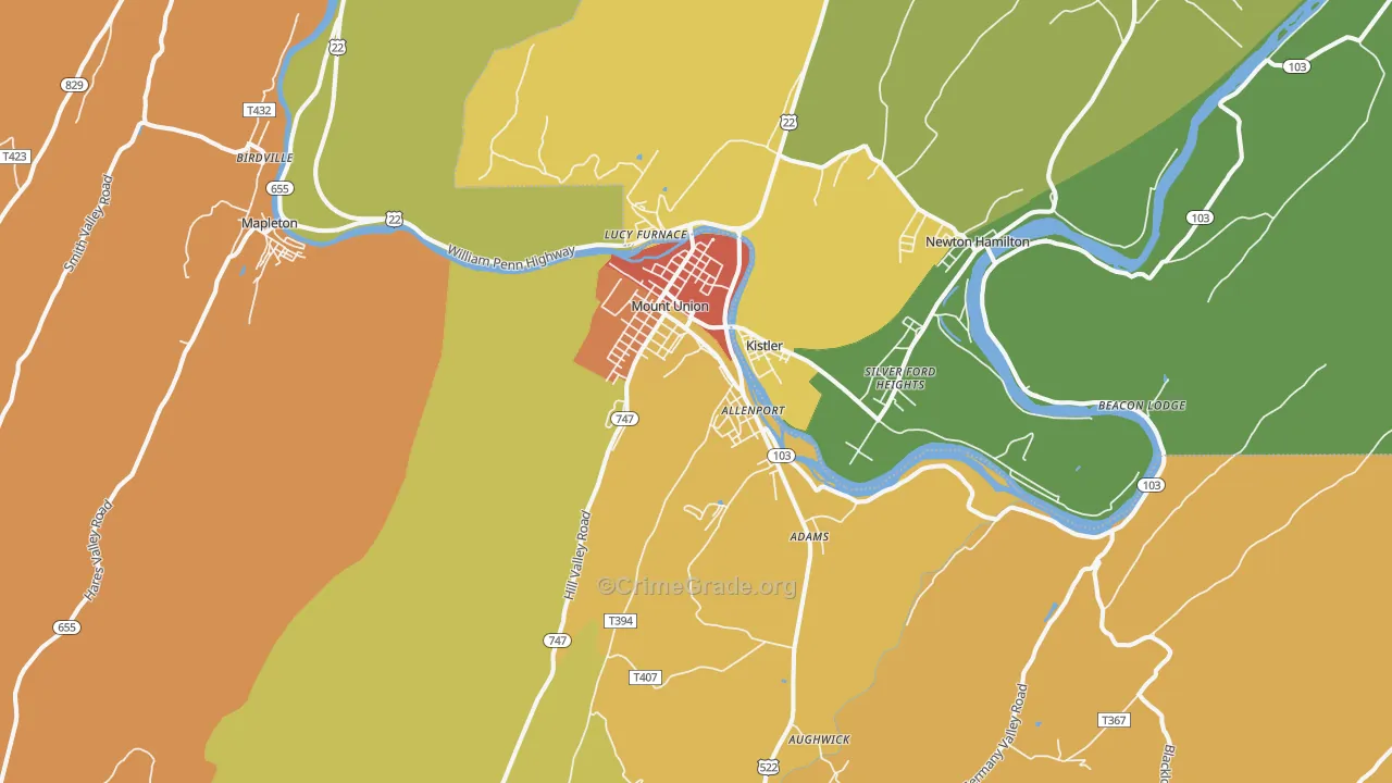 Mount Union, PA Map of Drug-Related Crime Rates