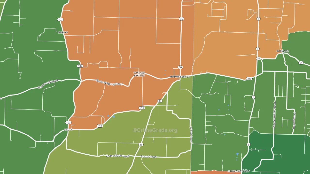 Mount Vernon, AR Map of Drug-Related Crime Rates