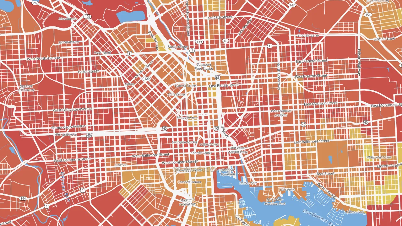 Mount Vernon, Baltimore, MD Map of Drug-Related Crime Rates