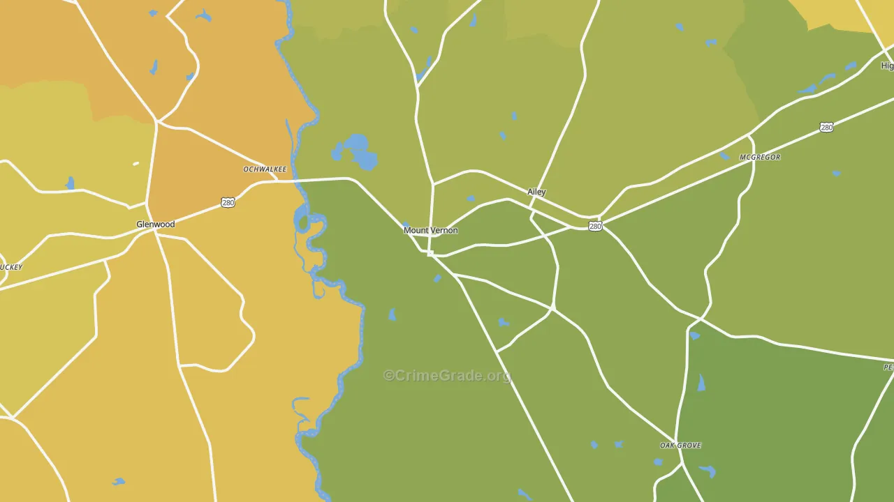 Mount Vernon, GA Map of Drug-Related Crime Rates