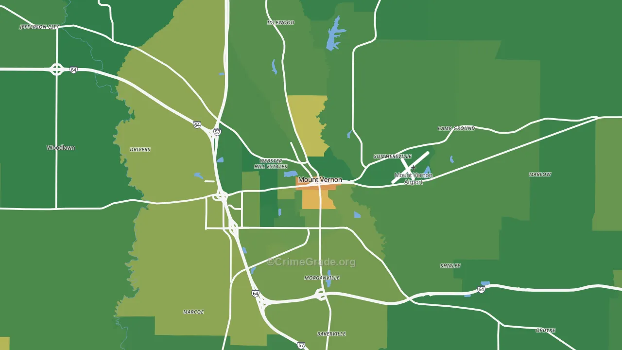 Mount Vernon, IL Map of Drug-Related Crime Rates