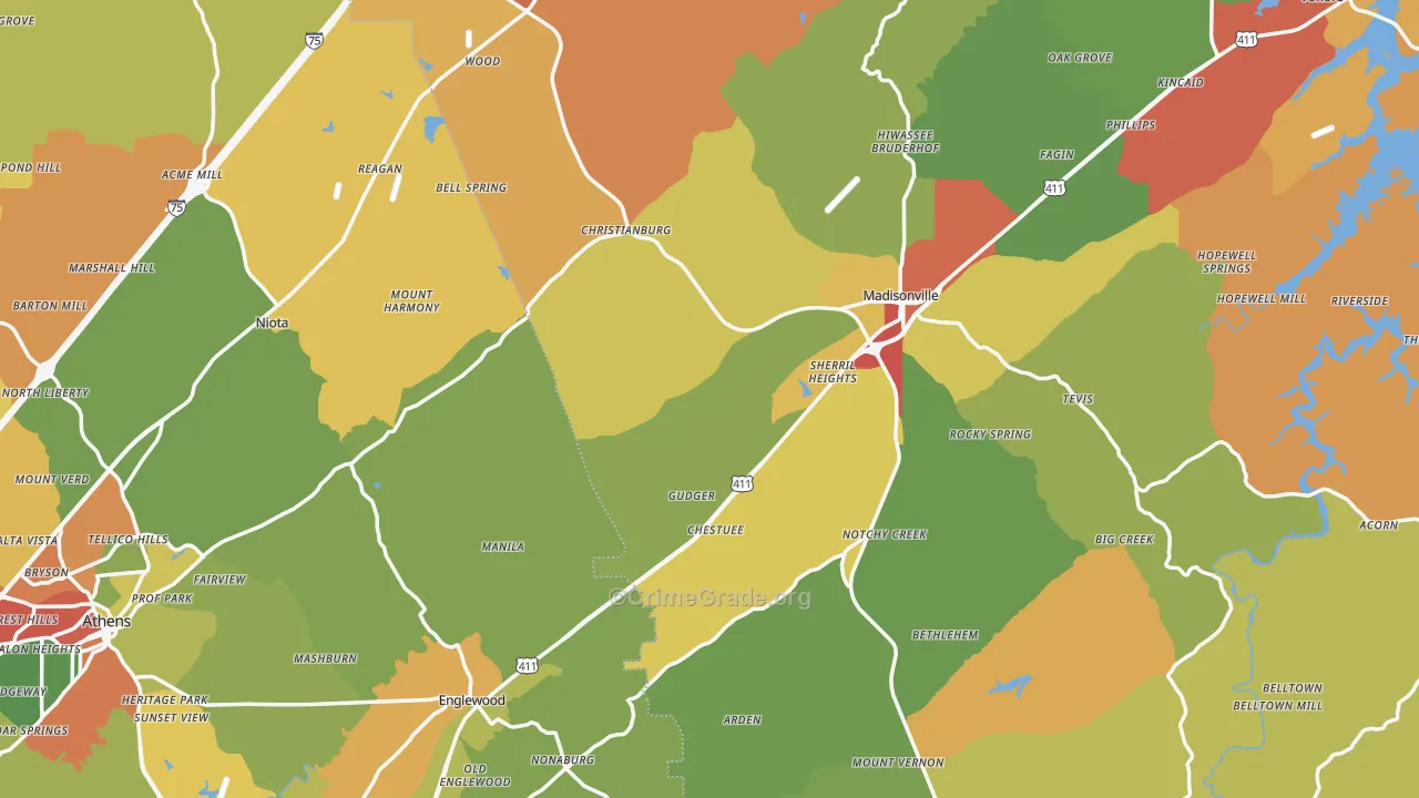 Mount Vernon, TN Map of Drug-Related Crime Rates