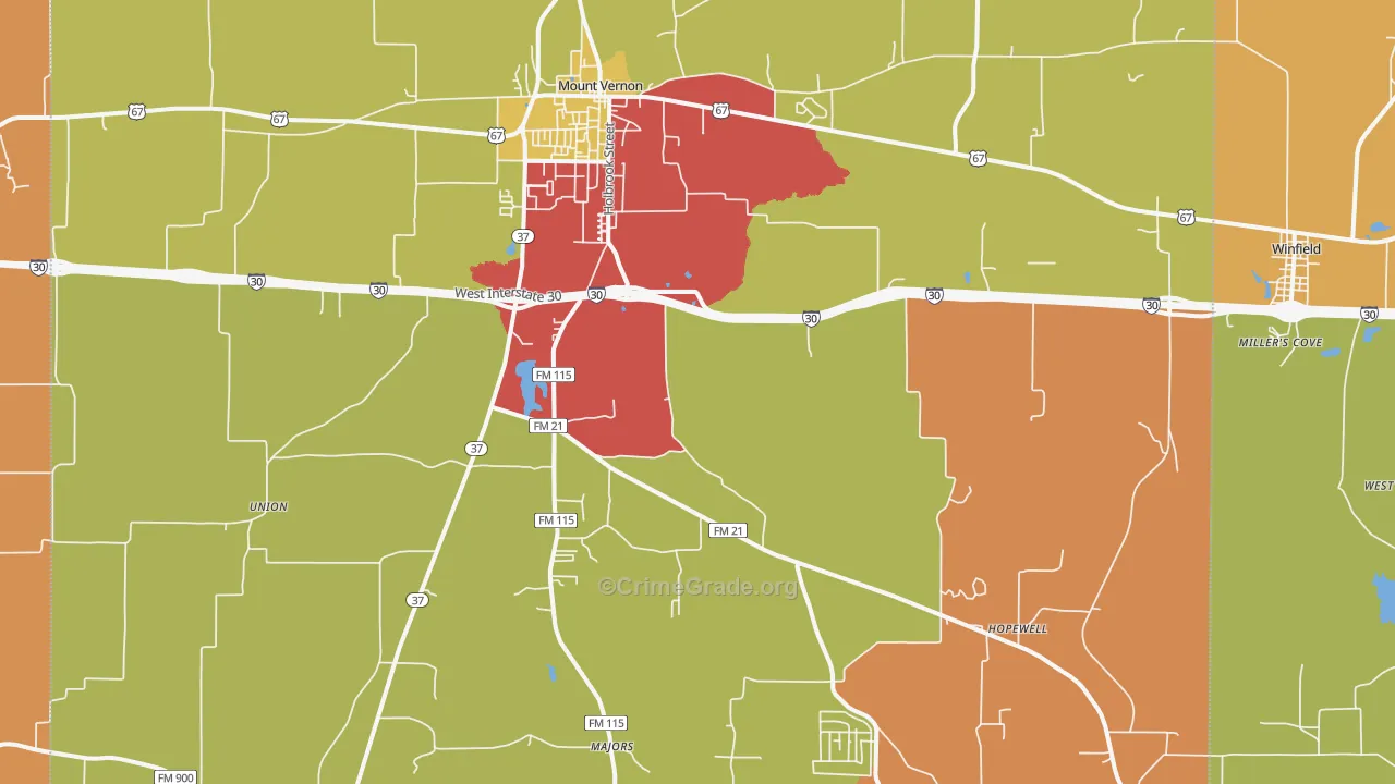 Mount Vernon, TX Map of Drug-Related Crime Rates