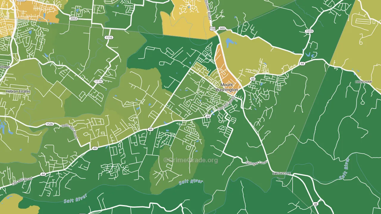 Mount Washington, KY Map of Drug-Related Crime Rates