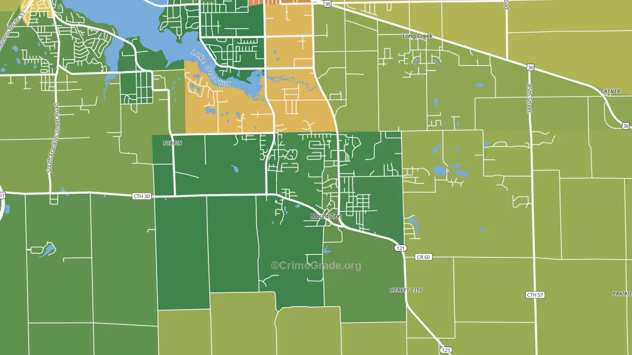 Mount Zion, IL Map of Drug-Related Crime Rates
