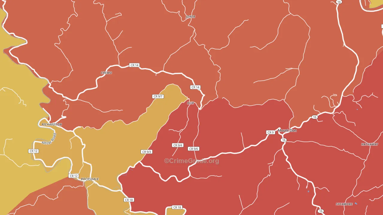 Mount Zion, WV Map of Drug-Related Crime Rates