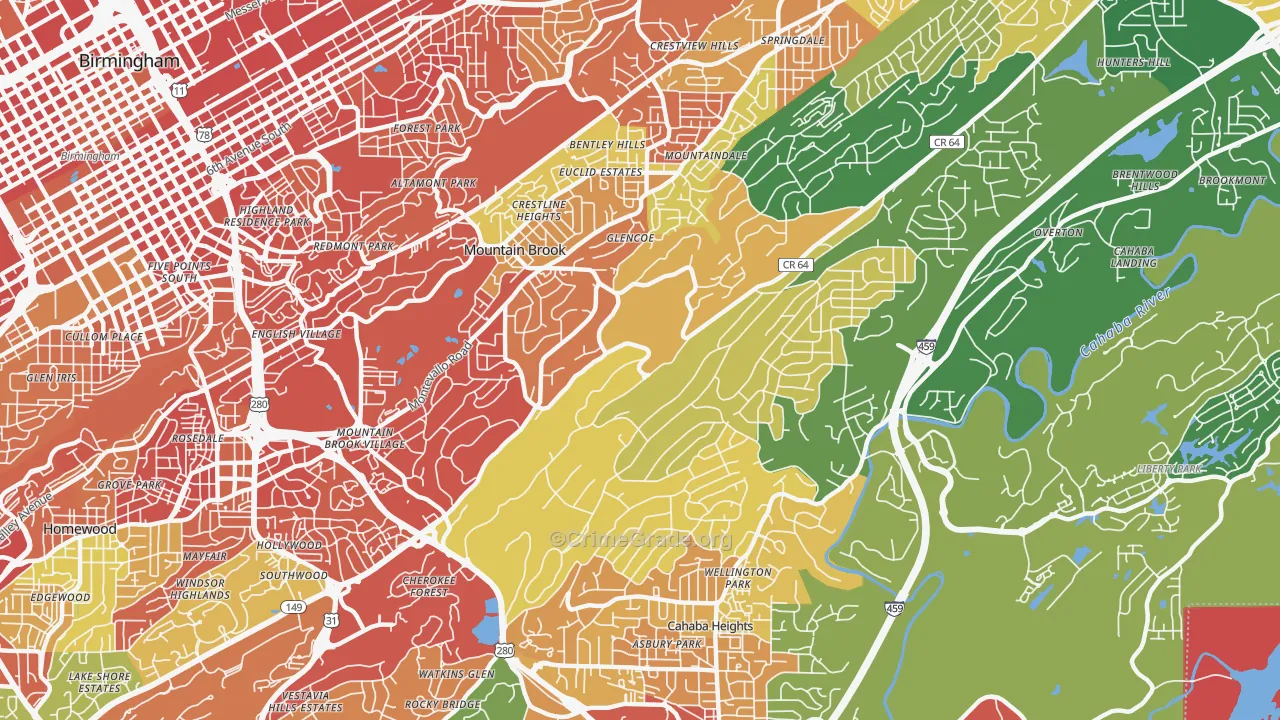 Mountain Brook, AL Map of Drug-Related Crime Rates