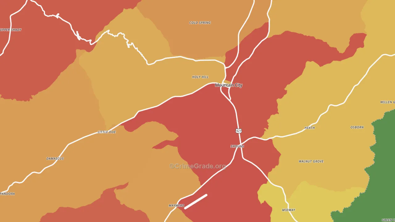 Mountain City, TN Map of Drug-Related Crime Rates