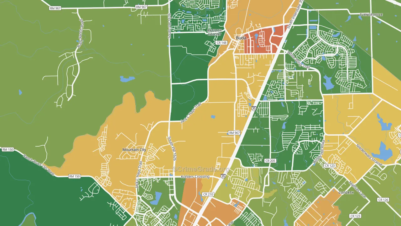 Mountain City, TX Map of Drug-Related Crime Rates