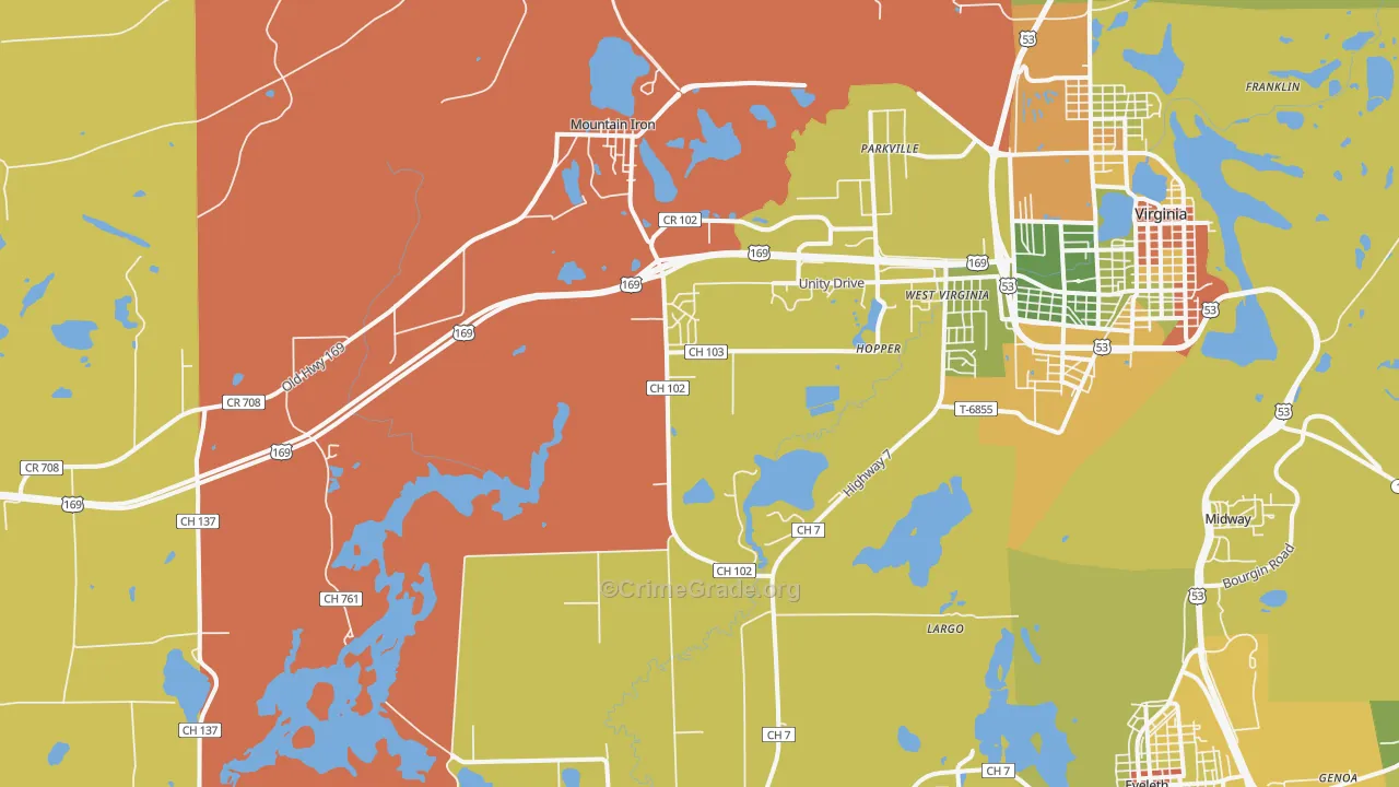 Mountain Iron, MN Map of Drug-Related Crime Rates