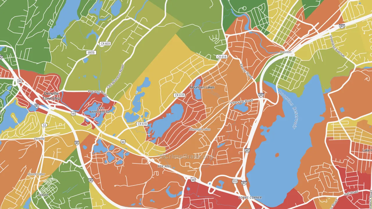 Mountain Lakes, NJ Map of Drug-Related Crime Rates