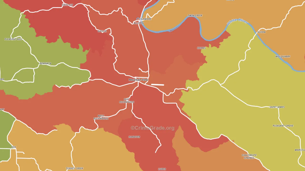 Mountain View, AR Map of Drug-Related Crime Rates