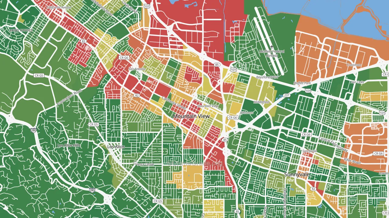 Mountain View, CA Map of Drug-Related Crime Rates