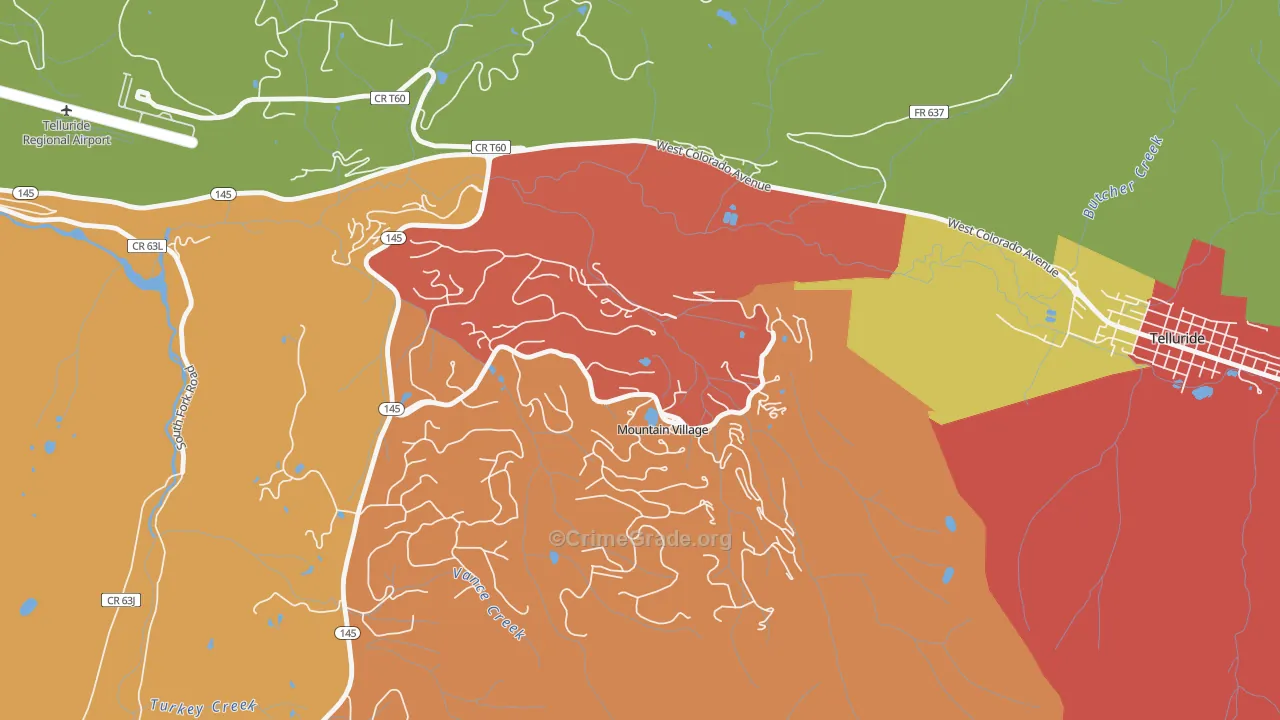 Mountain Village, CO Map of Drug-Related Crime Rates
