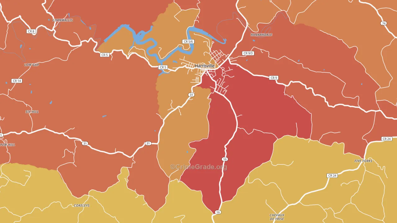 Mountain, WV Map of Drug-Related Crime Rates