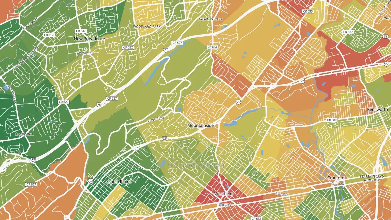 Mountainside, NJ Map of Drug-Related Crime Rates