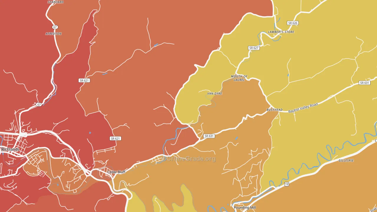 Mouth of Laurel, VA Map of Drug-Related Crime Rates