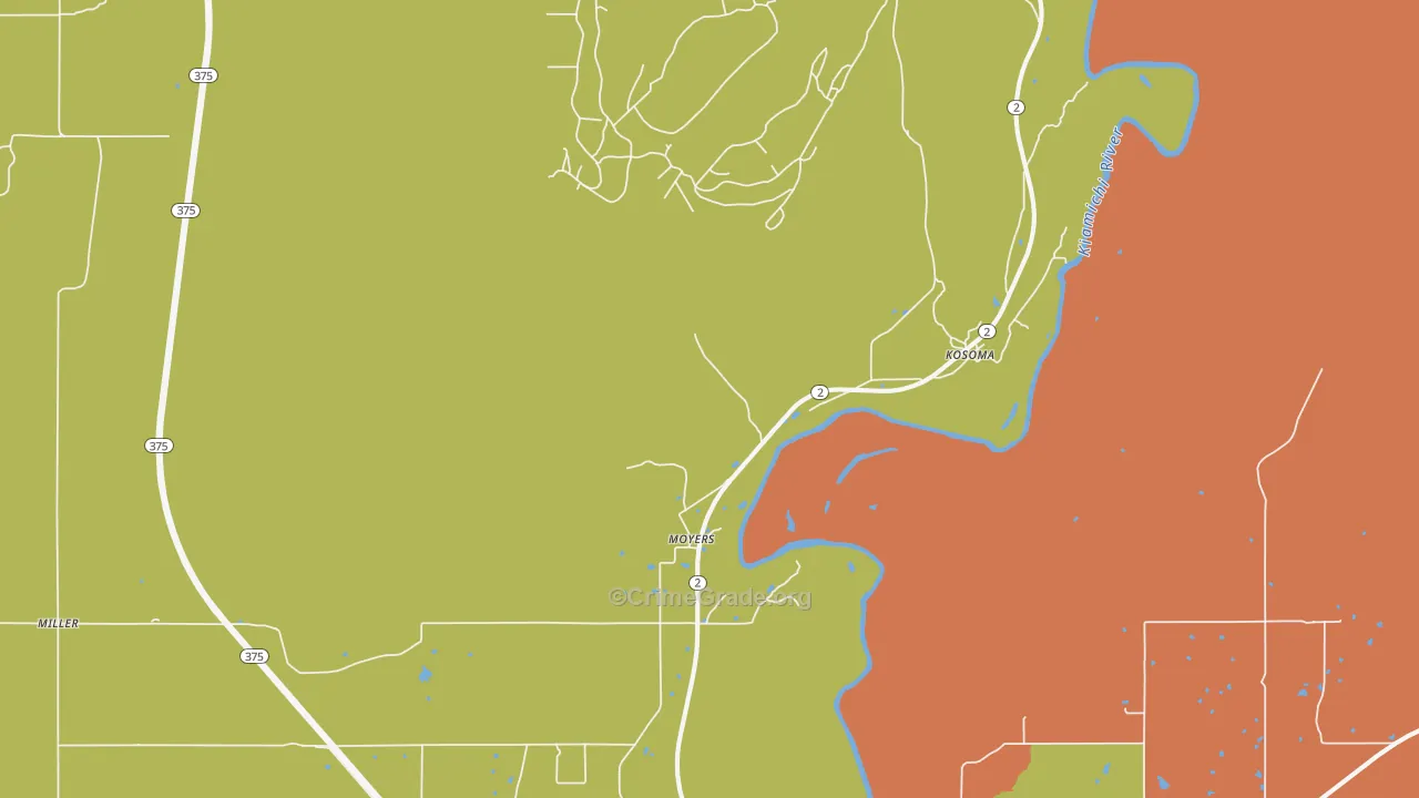 Moyers, OK Map of Drug-Related Crime Rates
