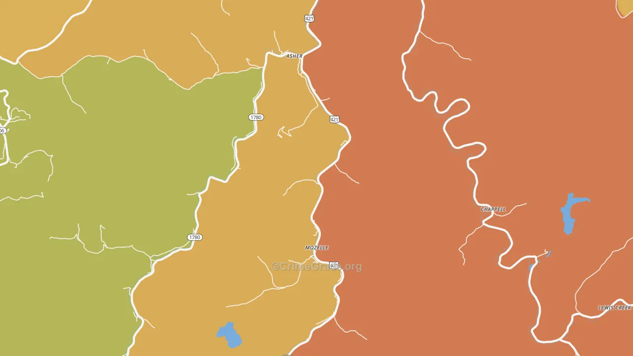 Mozelle, KY Map of Drug-Related Crime Rates