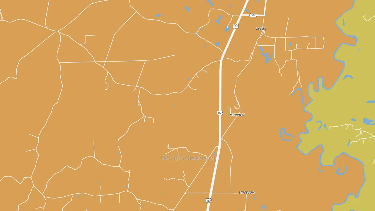 Mudville, LA Map of Drug-Related Crime Rates