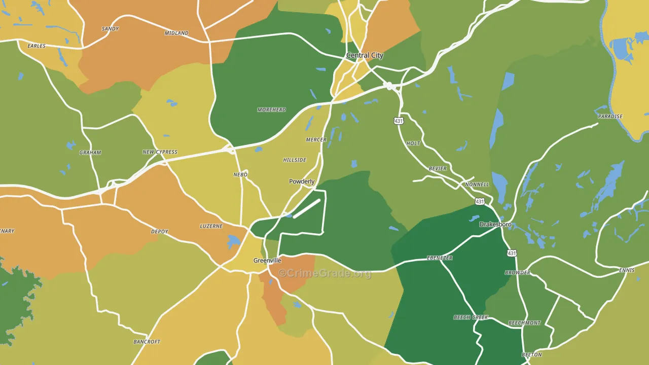Muhlenberg County, KY Map of Drug-Related Crime Rates