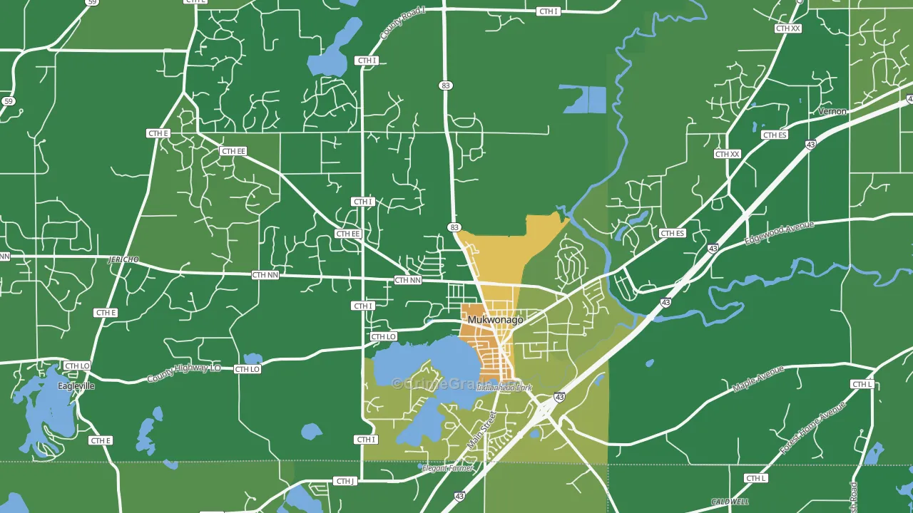 Mukwonago, WI Map of Drug-Related Crime Rates