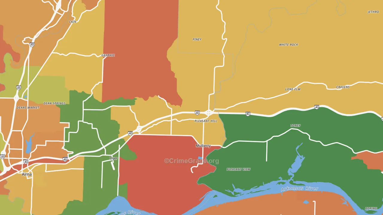 Mulberry, AR Map of Drug-Related Crime Rates