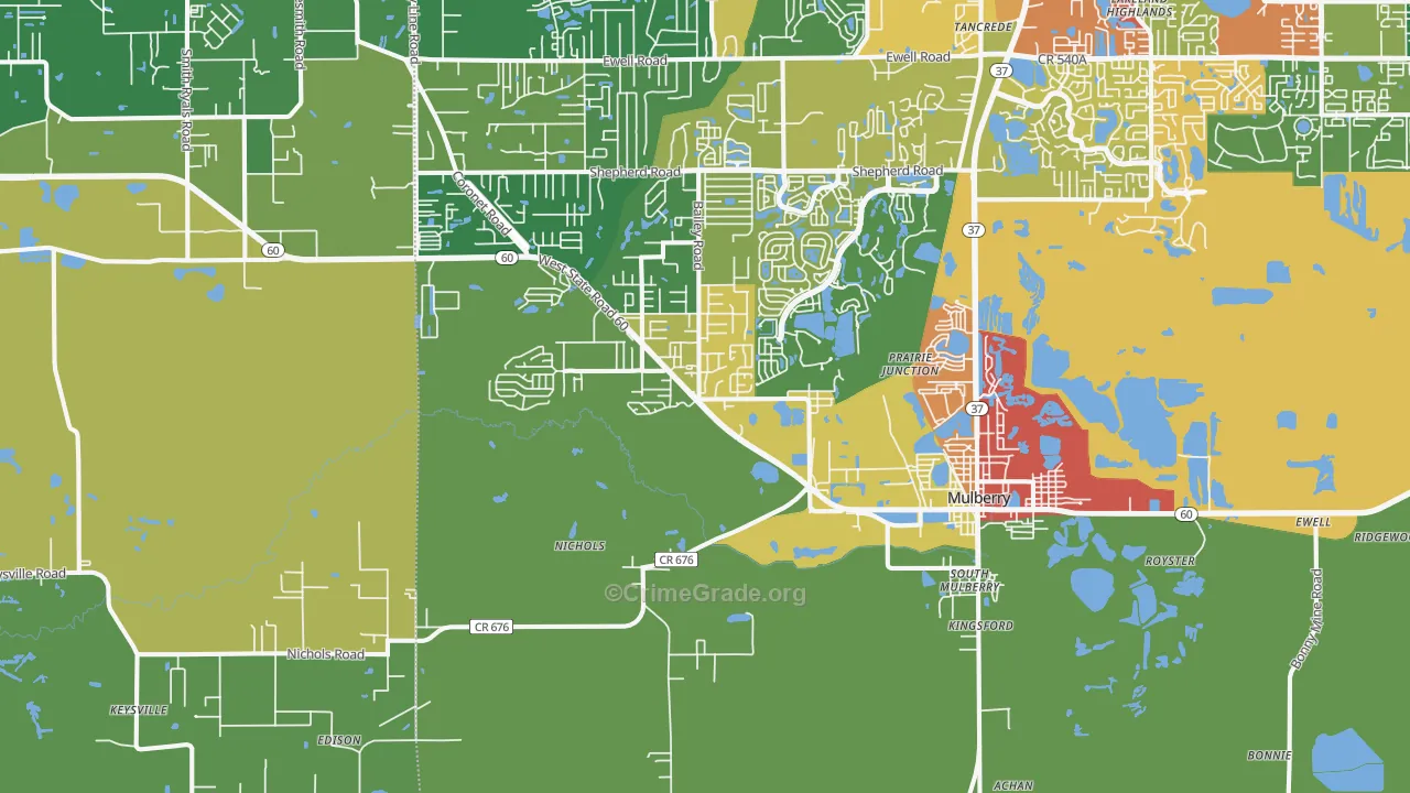 Mulberry, FL Map of Drug-Related Crime Rates