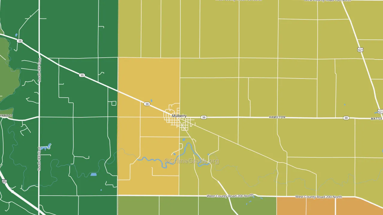 Mulberry, IN Map of Drug-Related Crime Rates