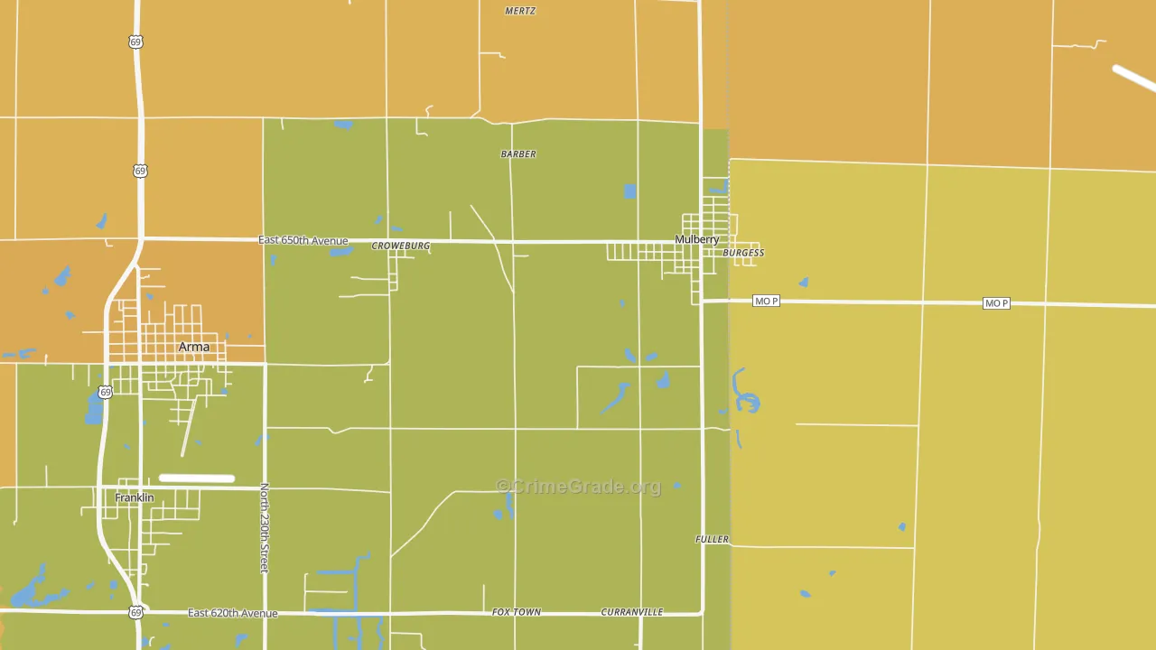 Mulberry, KS Map of Drug-Related Crime Rates