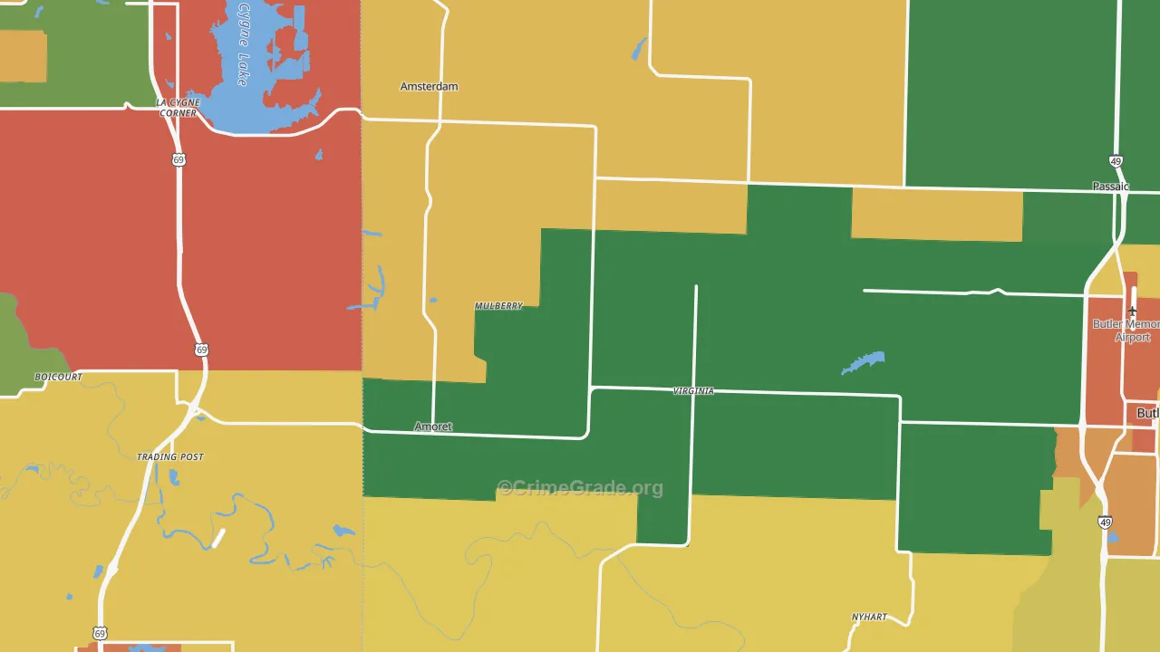 Mulberry, MO Map of Drug-Related Crime Rates