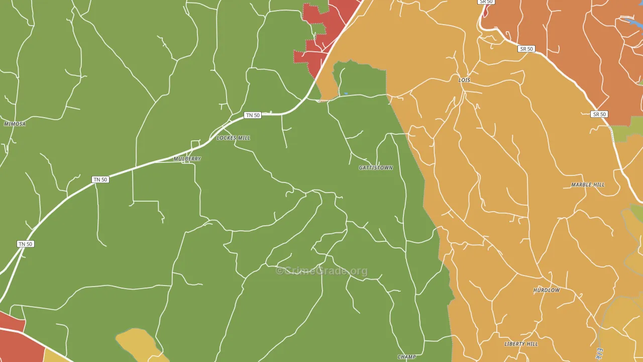 Mulberry, TN Map of Drug-Related Crime Rates