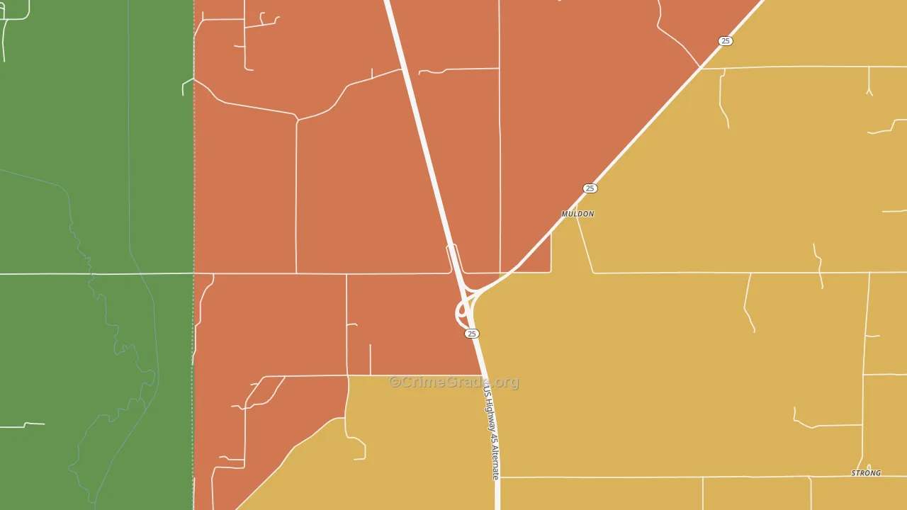 Muldon, MS Map of Drug-Related Crime Rates