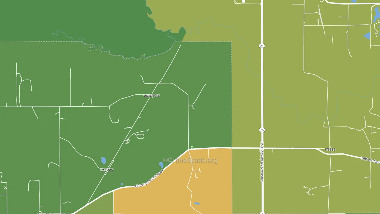 Muldrow, MS Map of Drug-Related Crime Rates
