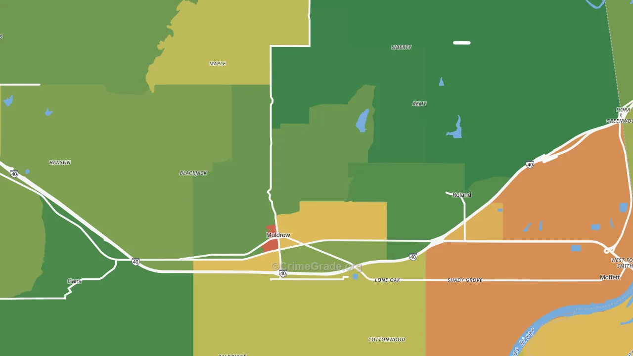 Muldrow, OK Map of Drug-Related Crime Rates