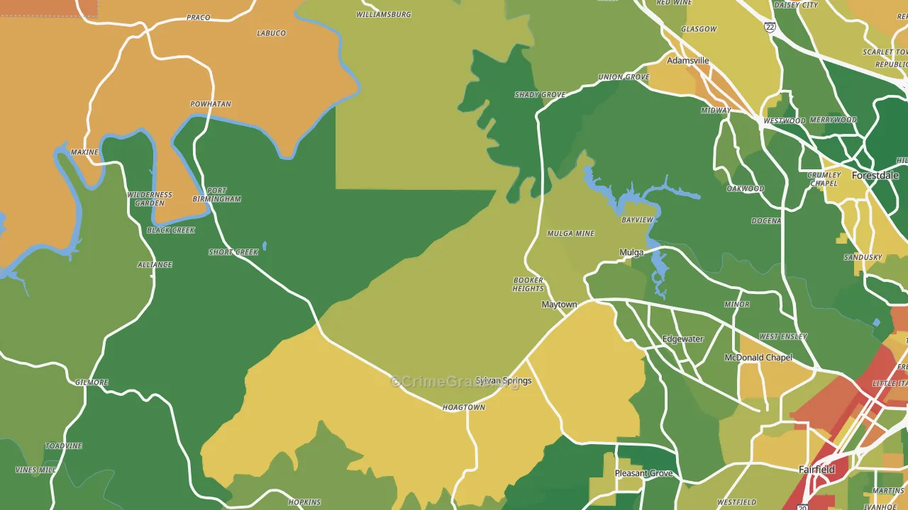 Mulga, AL Map of Drug-Related Crime Rates