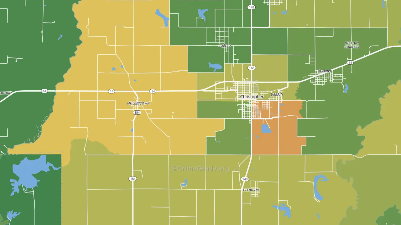 Mulkeytown, IL Map of Drug-Related Crime Rates