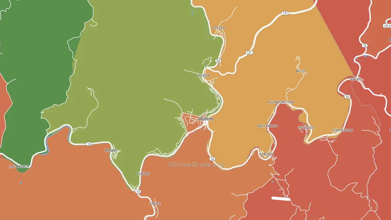 Mullens, WV Map of Drug-Related Crime Rates