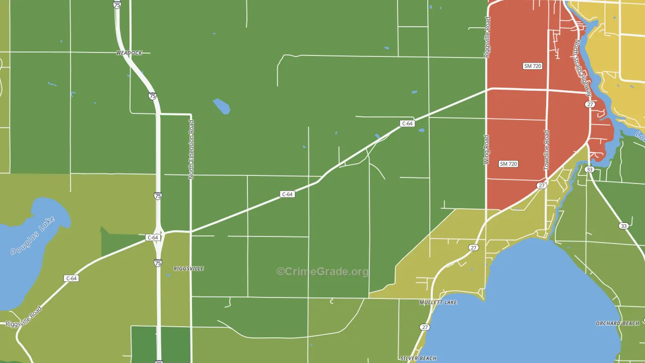 Mullett Lake, MI Map of Drug-Related Crime Rates