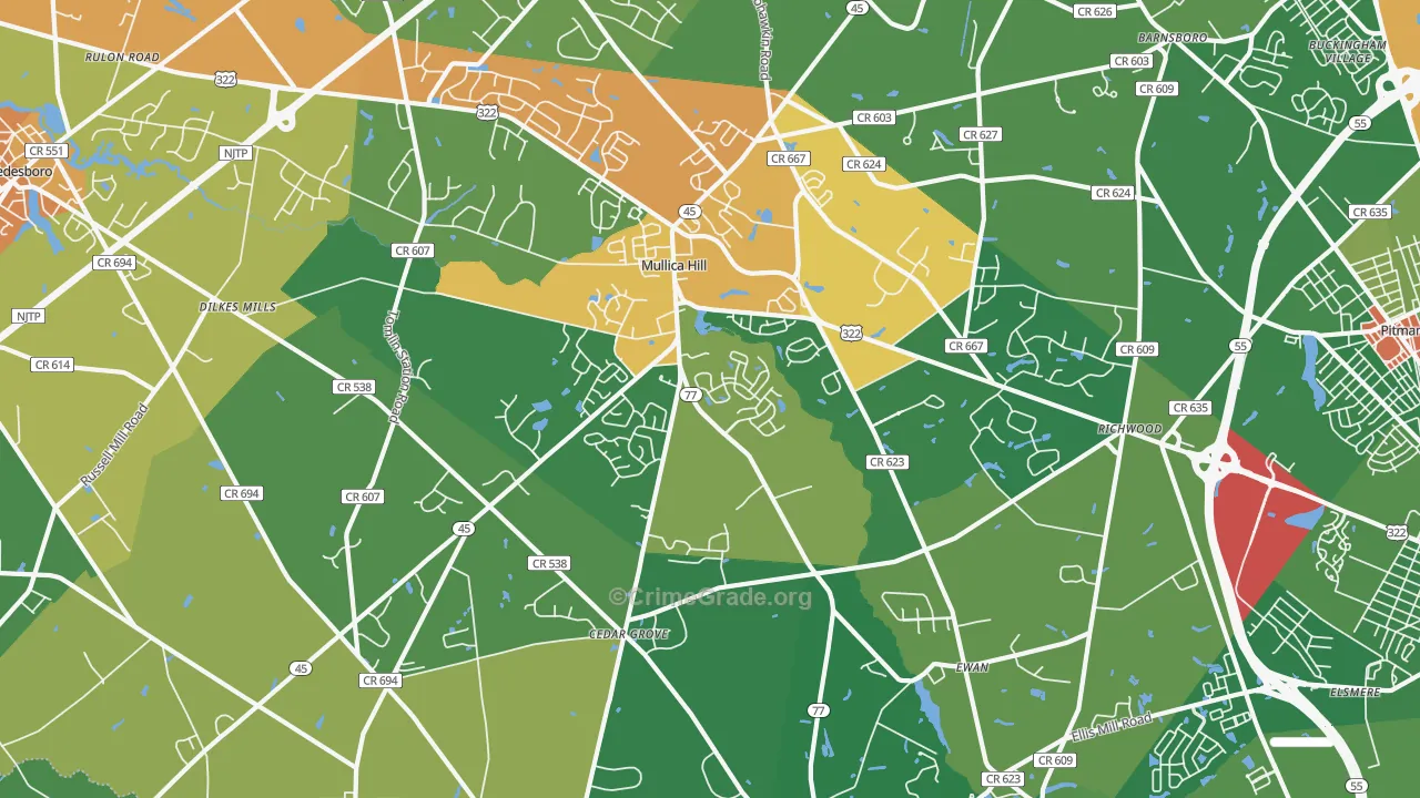 Mullica Hill, NJ Map of Drug-Related Crime Rates