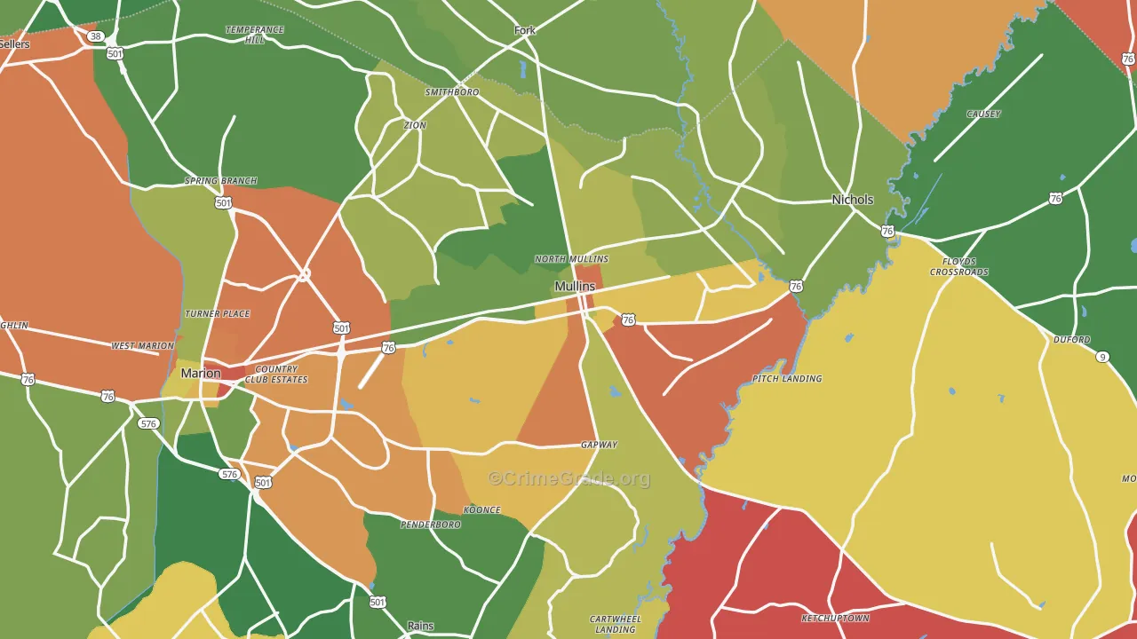 Mullins, SC Map of Drug-Related Crime Rates