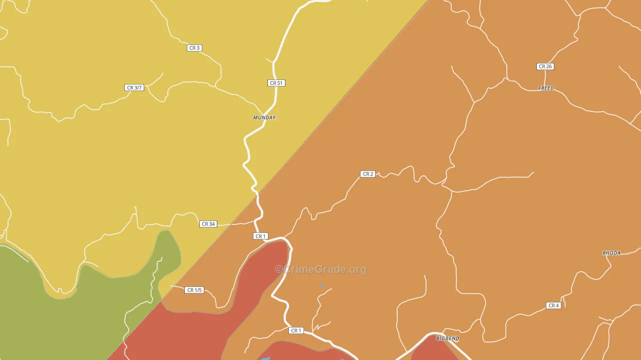 Munday, WV Map of Drug-Related Crime Rates