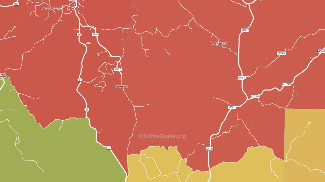 Munsell, MO Map of Drug-Related Crime Rates