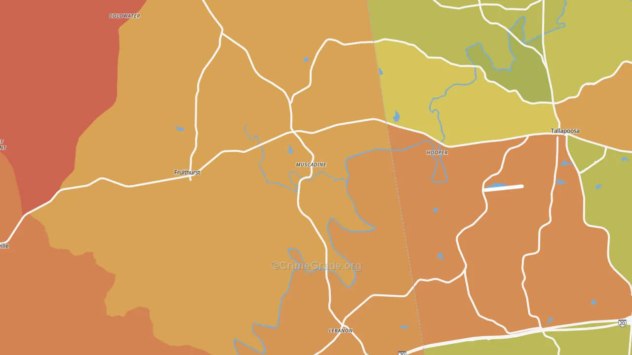 Muscadine, AL Map of Drug-Related Crime Rates