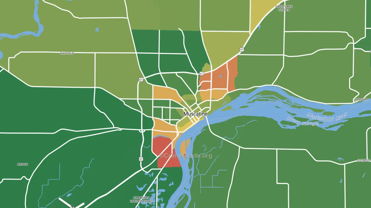 Muscatine, IA Map of Drug-Related Crime Rates