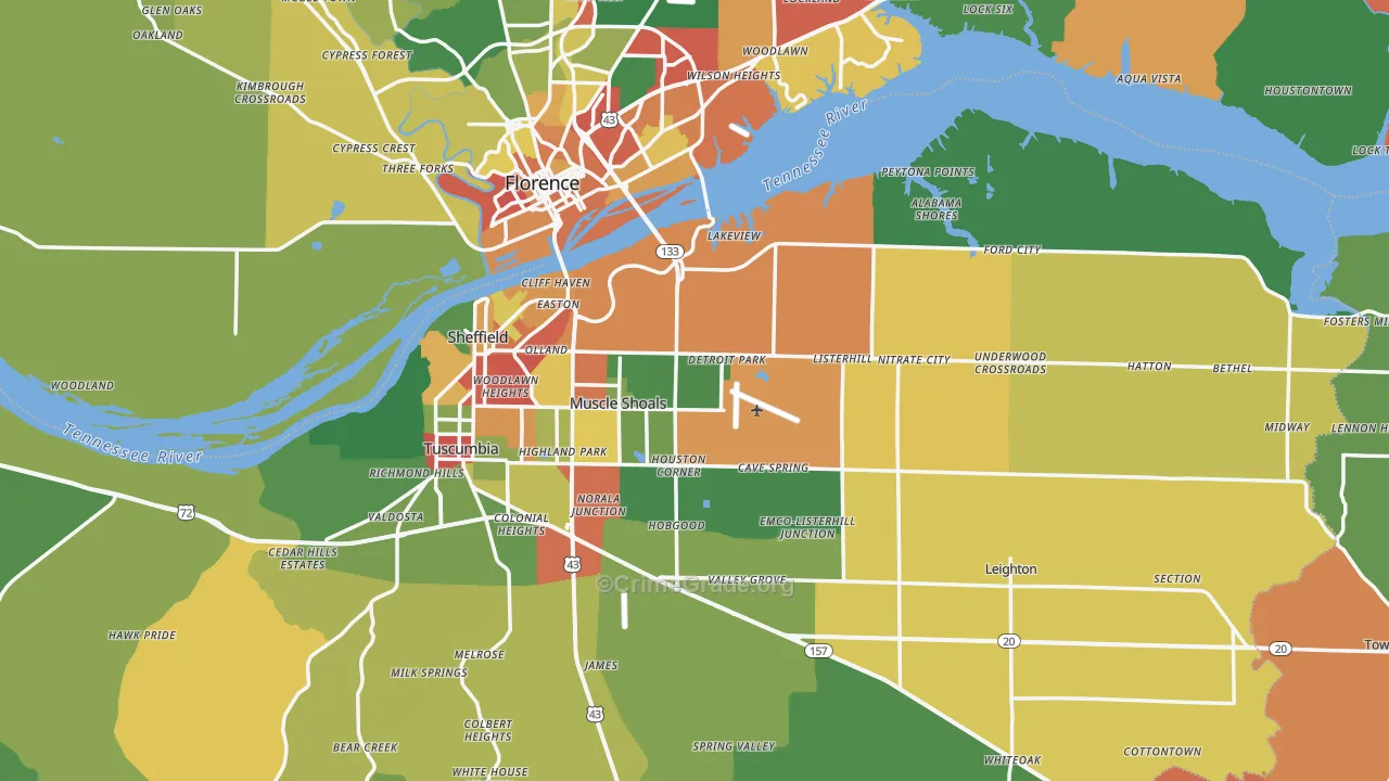 Muscle Shoals, AL Map of Drug-Related Crime Rates