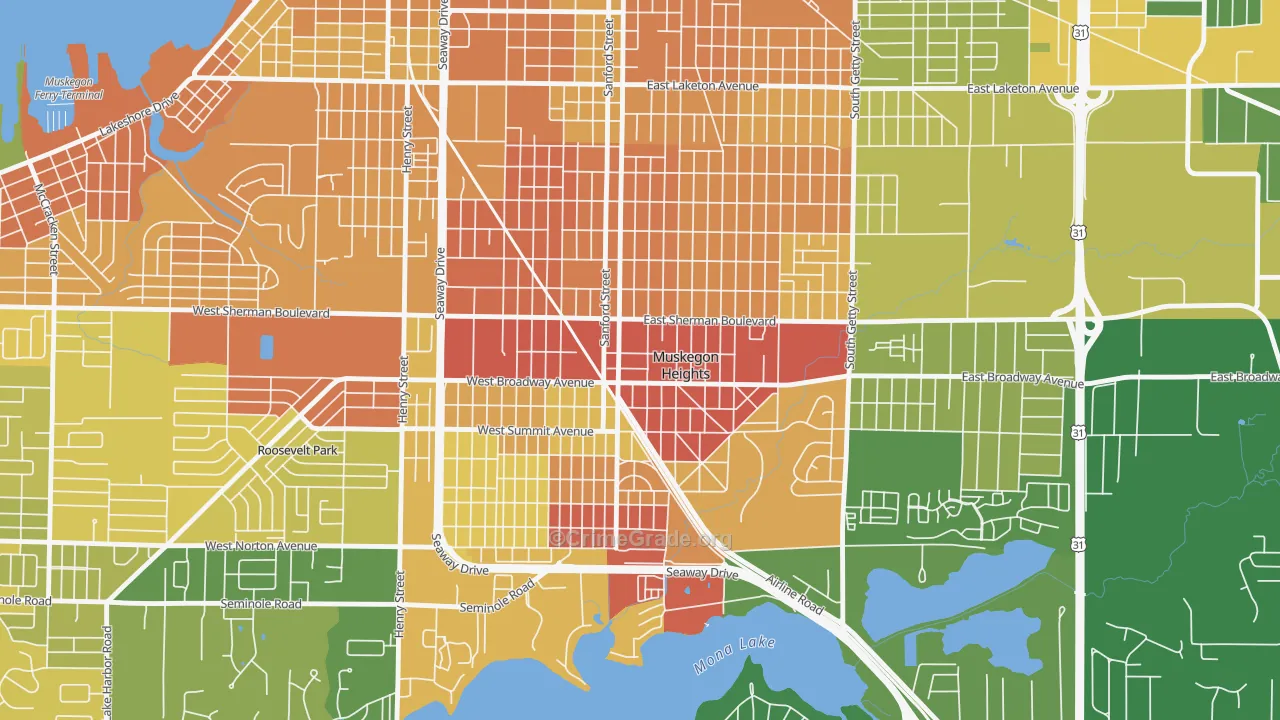 Muskegon Heights, MI Map of Drug-Related Crime Rates