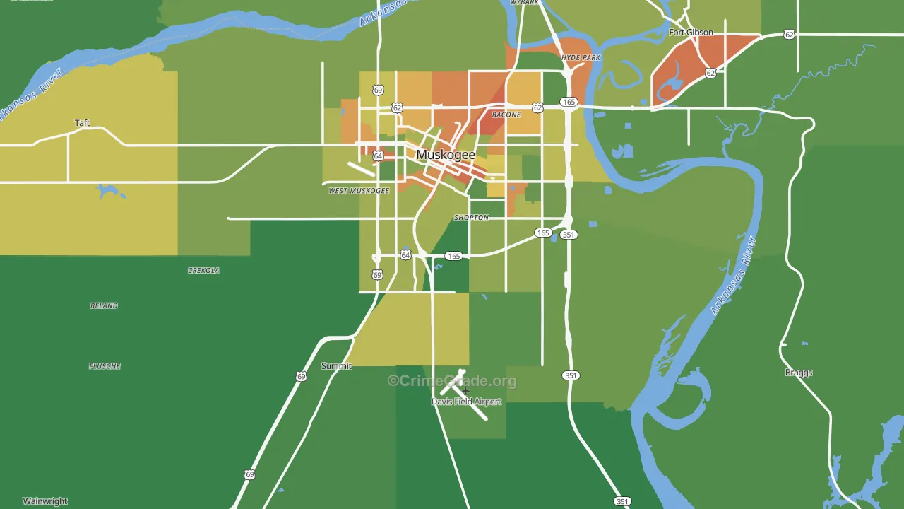 Muskogee County, OK Map of Drug-Related Crime Rates