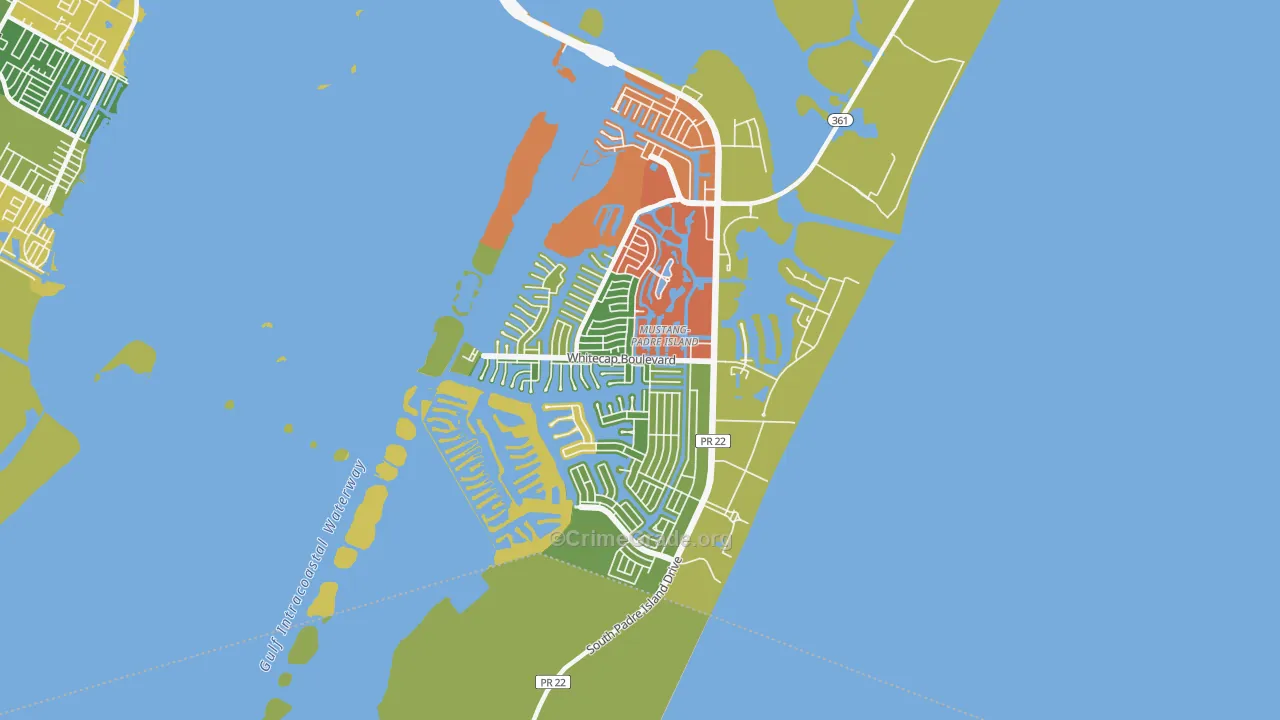 Mustang-Padre Island, Corpus Christi, TX Map of Drug-Related Crime Rates