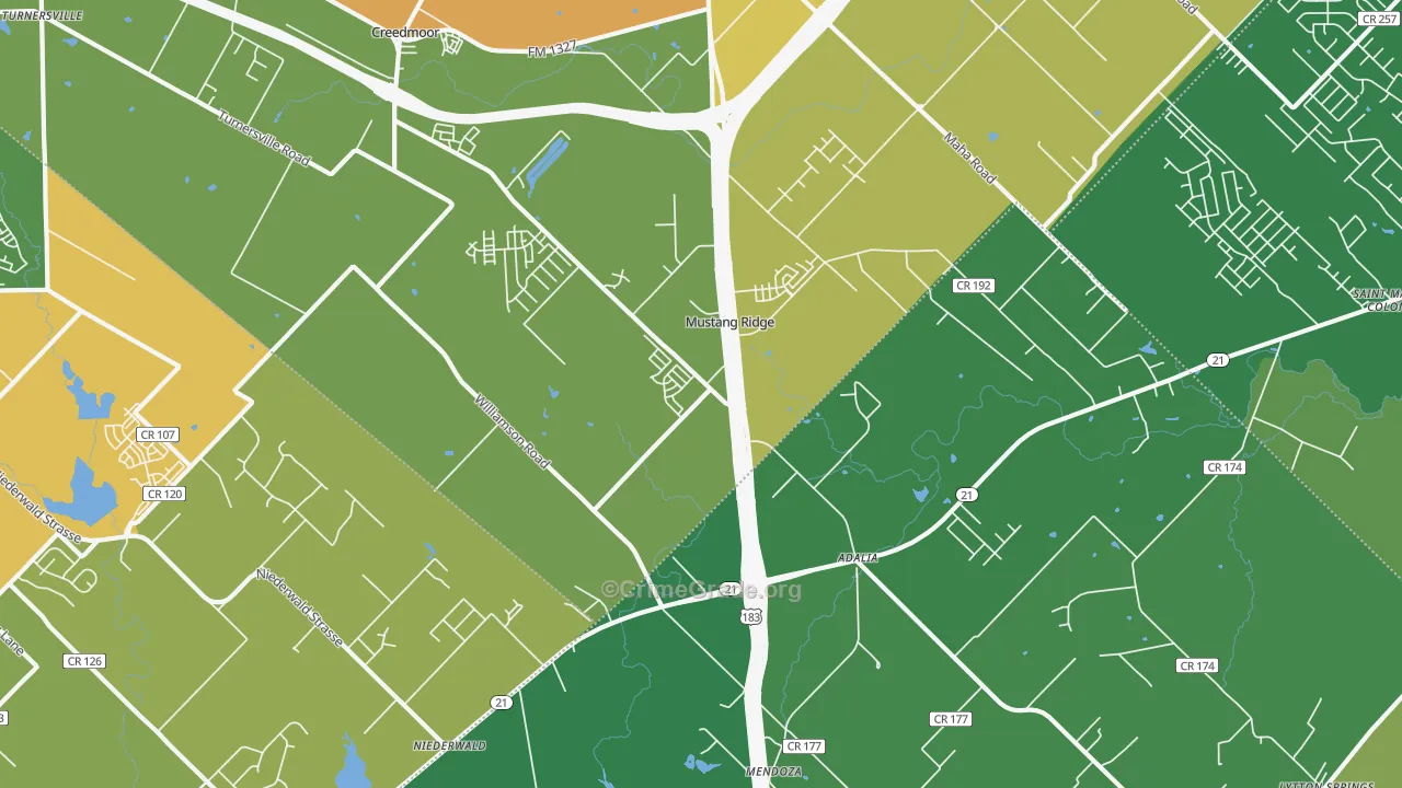 Mustang Ridge, TX Map of Drug-Related Crime Rates